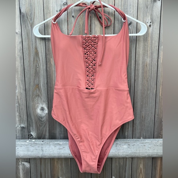 aerie Other - Aerie Halter Neck One Piece Suit with Cute Crochet Woven Detail Down the Front